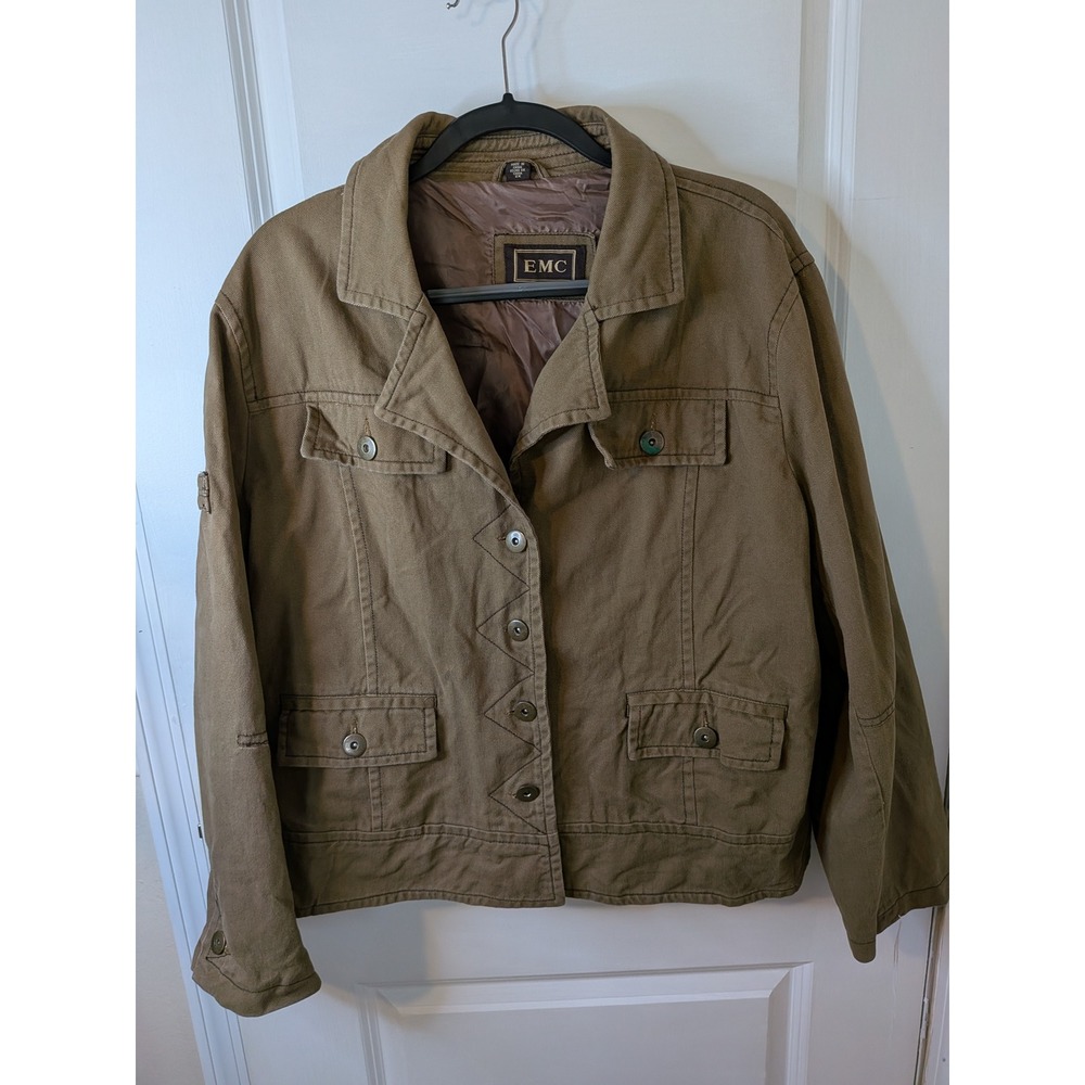 EMC Womens Plus 2X Olive Drab Utility Field Jacket Cotton Twill Button  Coat‎